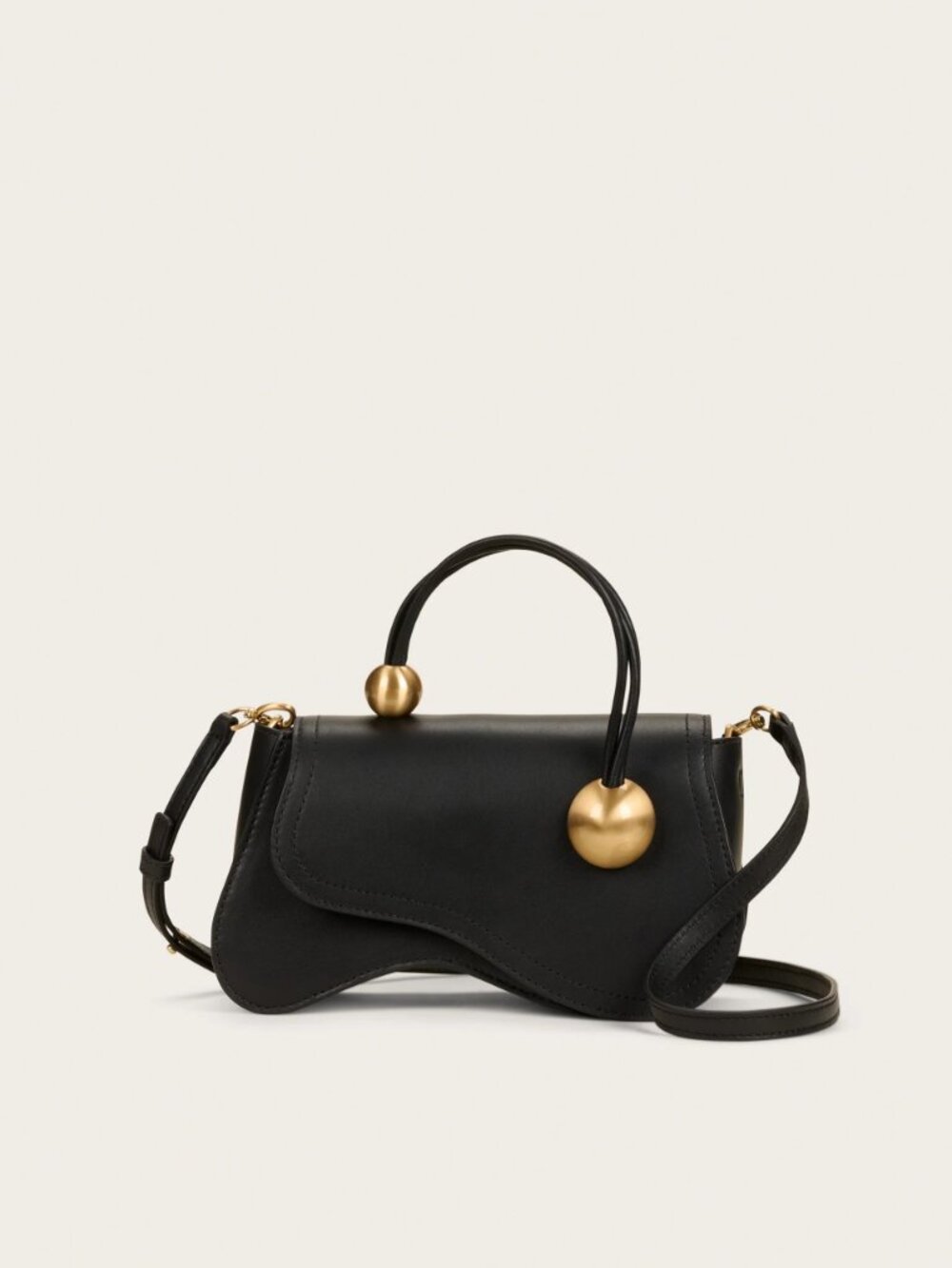 Cult Gaia Kazia Black Leather Crossbody Bag Gold Bauble